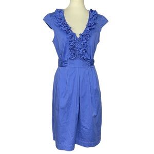 Max & Cleo Dress Womens 12 Blue Purple Indigo V-Neck Ruffle Trim Tie Back Cotton